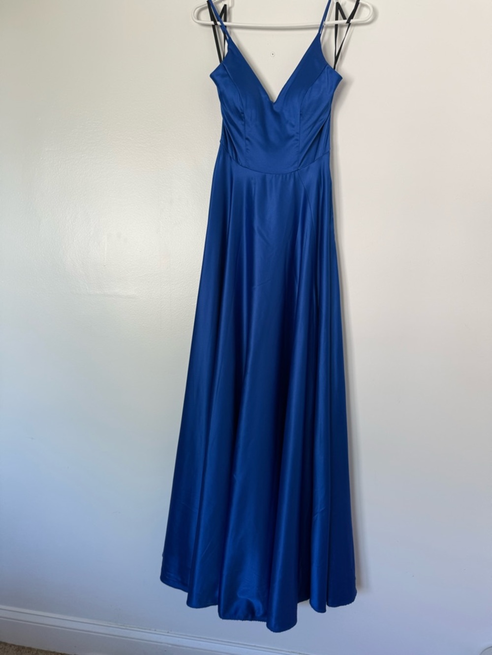 B Darlin Royal Blue Satin Spaghetti-Strap Maxi Dress
